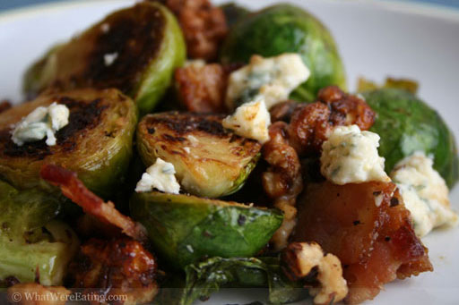 Brussels Sprouts with Spiced Walnuts, Bacon, and Blue Cheese