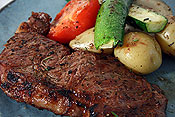 Grilled ribeye and grilled vegetables
