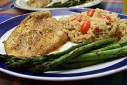 Spicy Baked Catfish, Sesame-ginger Rice, and Roasted Asperagus