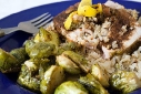 African Stuffed Pork Loin over Spiced Rice with Roasted Brussels Sprouts