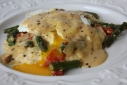 spicy cheddar grits, sauteed asparagus, onions and roasted red peppers, with over easy egg and chipotle lime hollandaise